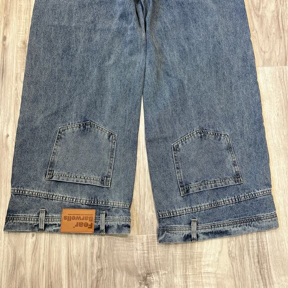 Realtakai Upside Down Wide Leg Blue Denim Jeans Size L - Picture 8 of 9